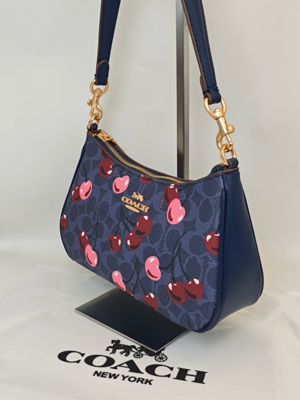 Coach Navy Cherry Print Shoulder Bag with Pink & Red Accents - Picture 6 of 12